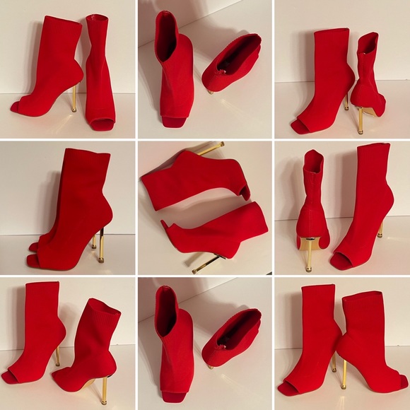 Golden Heel Open Toe Ankle Boots, Red - Picture 6 of 10